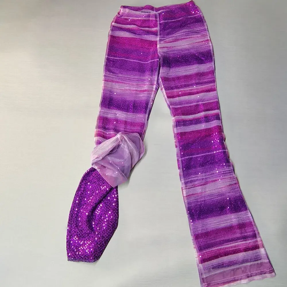Vintage Charlotte Russe Y2K Mesh Sequin Flare Pants XS Purple Festival Rave